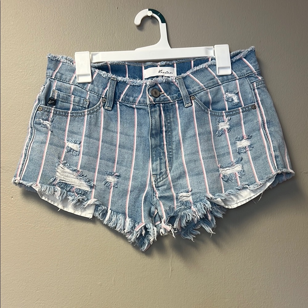 KanCan Blue and Pink Jean Shorts with Distressed Style